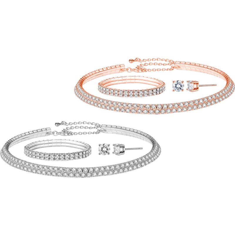 Swarovski Crystal Jewellery Tri-Set: Double Row Necklace, Bracelet & Earrings! | Wowcher