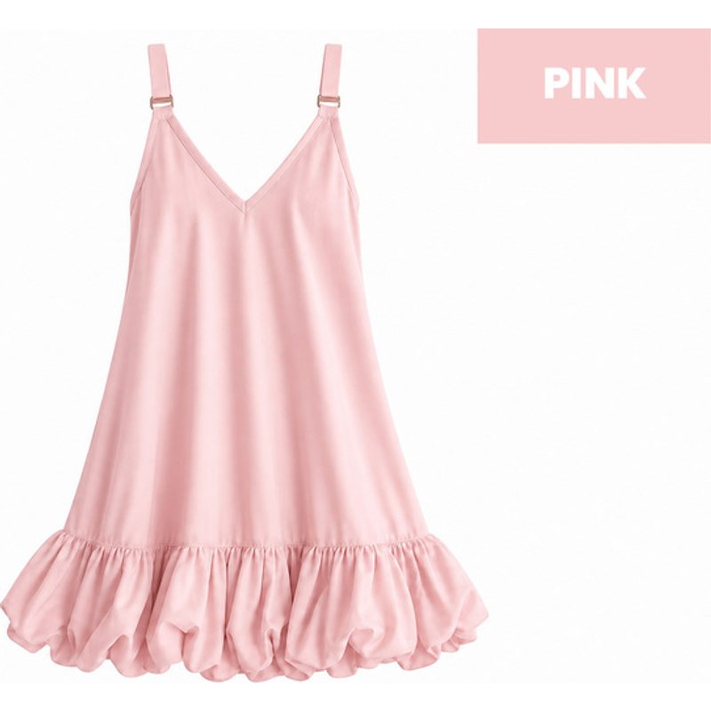 Women's Pink - L: Pleated Ruffle Strap A-Line Mini Dress | Wowcher