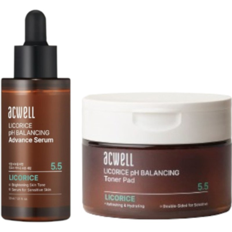 ACWELL - Licorice pH Balancing Toner Pad - 160ml/70pads + Advance Serum - 30ml Set