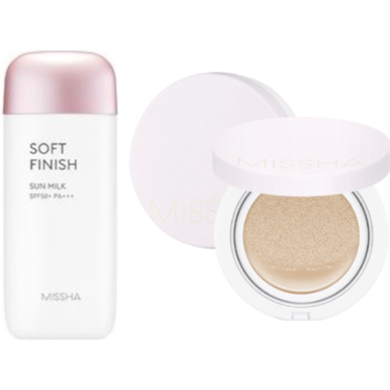 MISSHA All-Around Safe Block Soft Finish Sun Milk SPF50+ PA+++ - 70ml (1ea) + Magic Cushion Cover Lasting - 15g (SPF50+ PA+++)