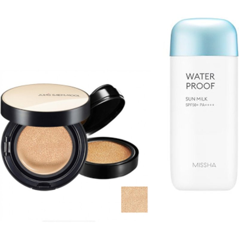 MISSHA - All-Around Safe Block Waterproof Sun Milk SPF 50+/PA++++ - 70ml X Jung Saem Mool - Essential Skin Nuder Cushion -...