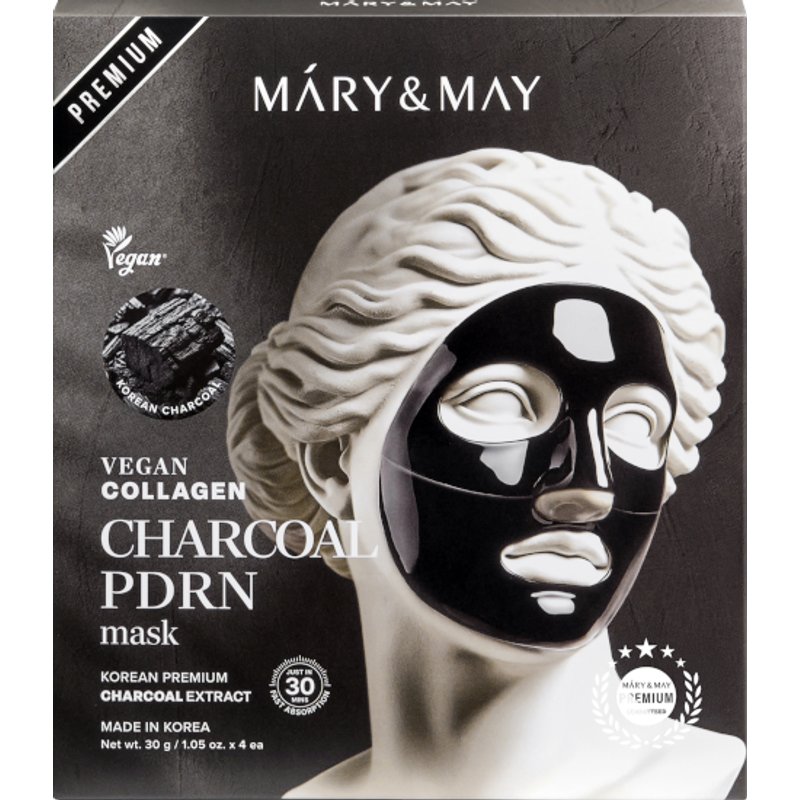 Mary&May - Masque PDRN végétalien au charbon et au collagène - 30g*4ea