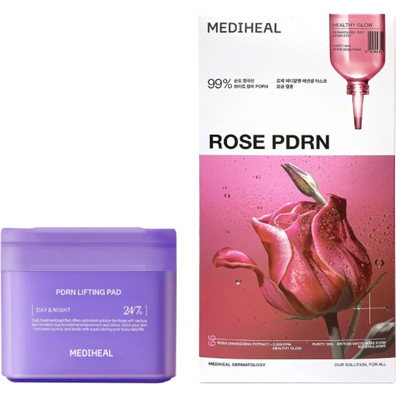 Mediheal - PDRN Lifting Pad - 100ea (1ea) & Rose PDRN Essential Mask - 10pcs Set