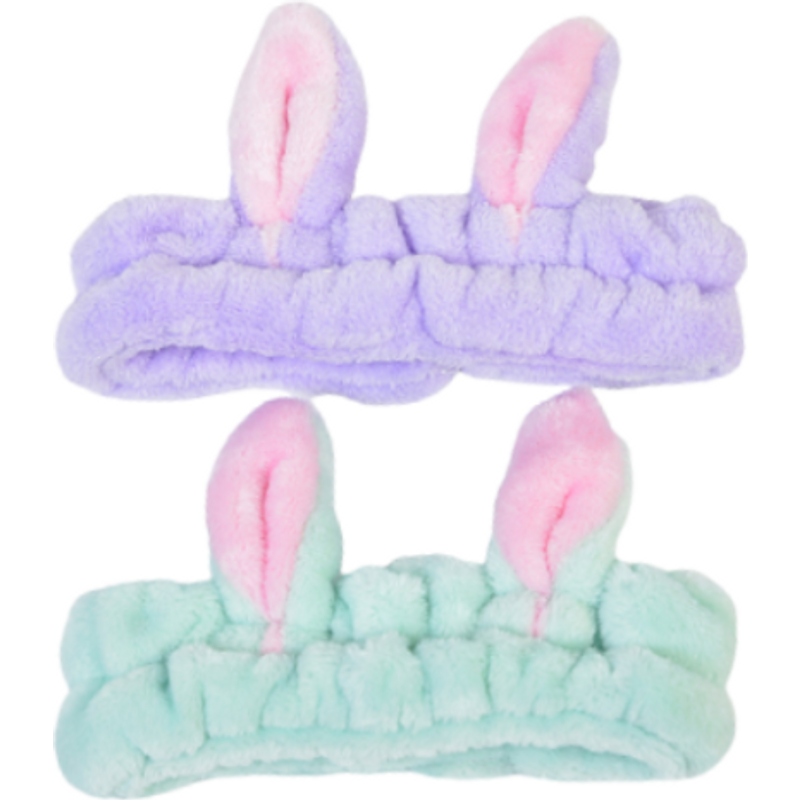 MINGXIER - Bandeau de lavage du visage en polaire corail avec oreilles de lapin (couleur aléatoire) - 1pièce