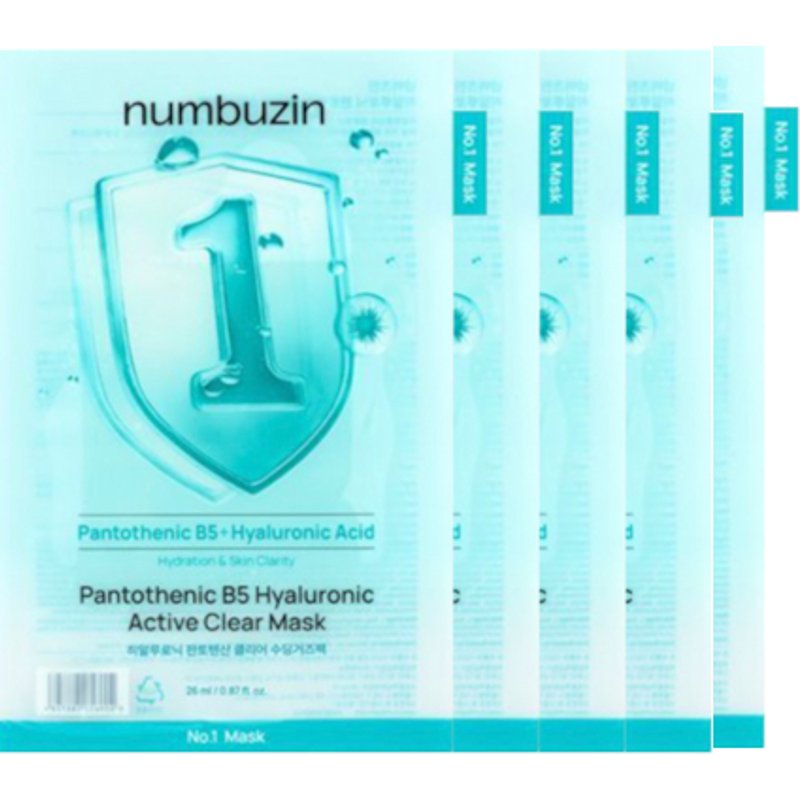 numbuzin - No. 1 Pantothenic B5 Hyaluronic Active Clear Mask (New Version of No.1 Dewy Glow Spa Sheet Mask) - 27g*5ea