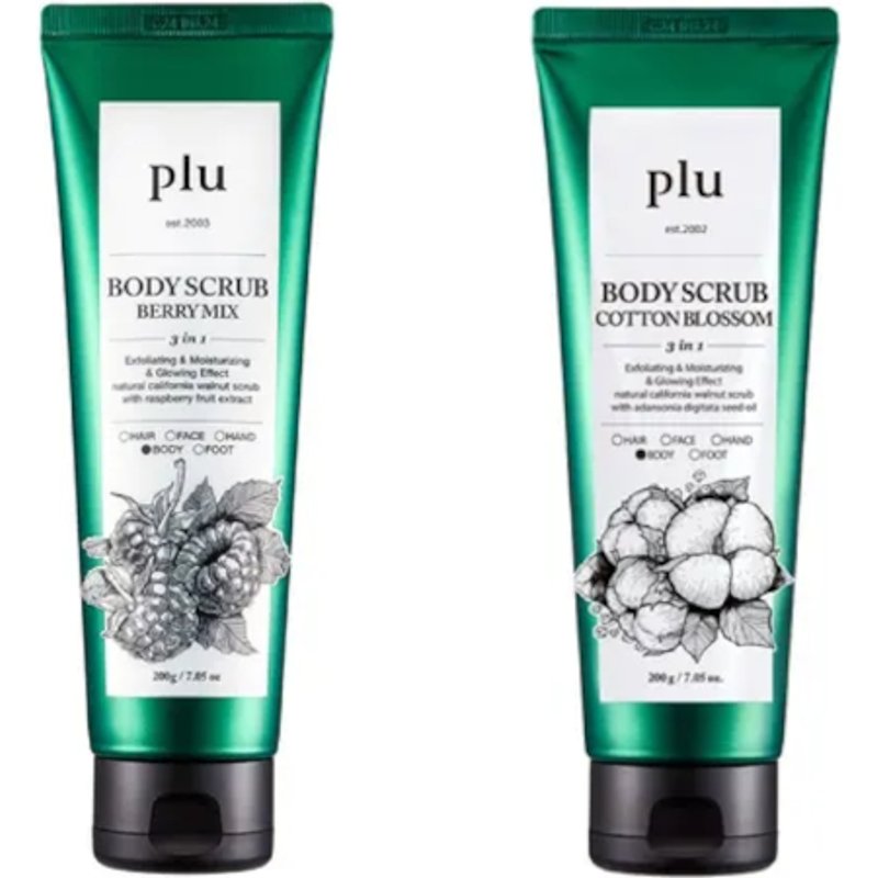 plu - Body Scrub - 200g - Berry Mix (1ea) & Cotton Blossom (1ea) Set