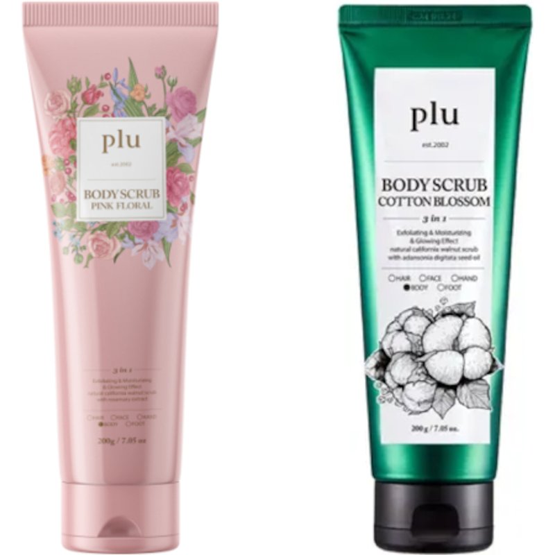 plu - Body Scrub Pink Floral - 200g (1ea) & Body Scrub - 200g - Cotton Blossom (1ea) Set