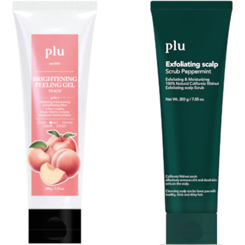 plu - Brightening Peeling Gel Peach - 100g (1ea) & Exfoliating Scalp Scrub Peppermint - 200g (1ea) Set