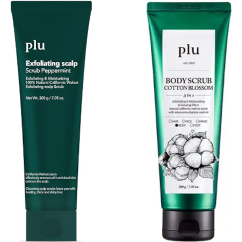 plu - Exfoliating Scalp Scrub Peppermint - 200g (1ea) & Body Scrub - 200g - Cotton Blossom (1ea) Set