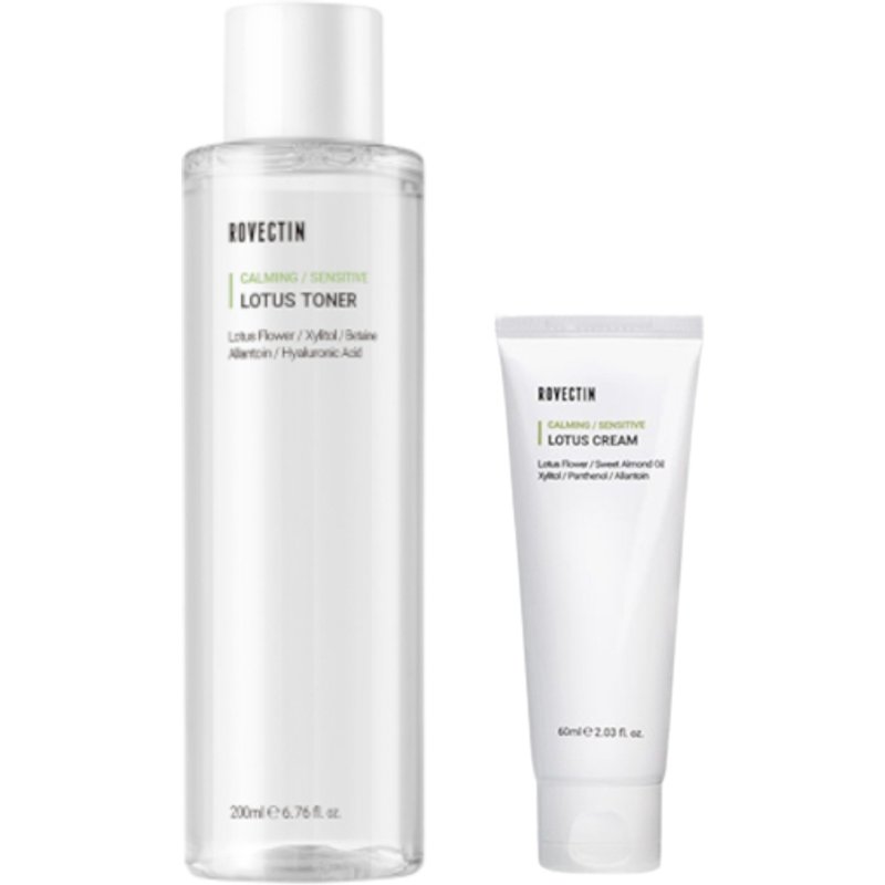 ROVECTIN - Clean Lotus Water Calming Toner - 200ml (1ea) + Calming Lotus Cream (New Version) - 60ml (1ea) Set