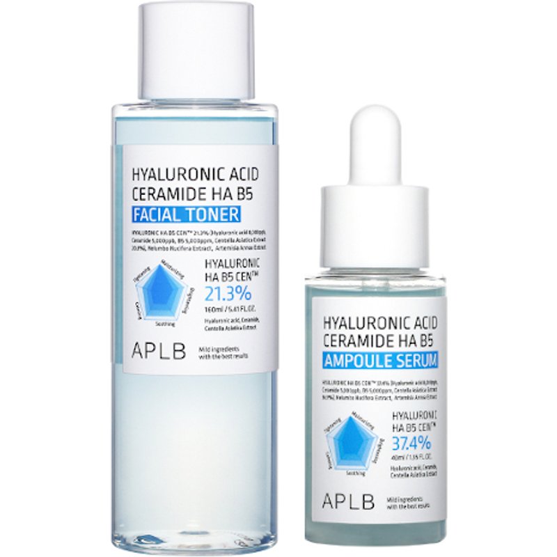 APLB - Hyaluronic Acid Ceramide HA B5 Ampoule Serum - 40ml (1ea) + Facial Toner - 160ml (1ea) Set