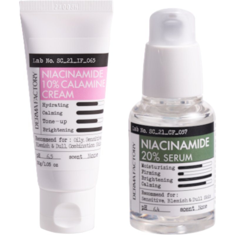 DERMA FACTORY - Niacinamide 10% Calamine Cream - 30ml (1ea) & 20% Serum - 30ml (1ea) Set