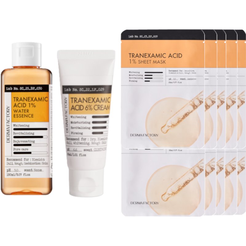 DERMA FACTORY - Tranexamic Acid 1% Water Essence - 150ml & 1% Water Essence - 150ml (1ea) & 1% Sheet Mask - 10pcs Set