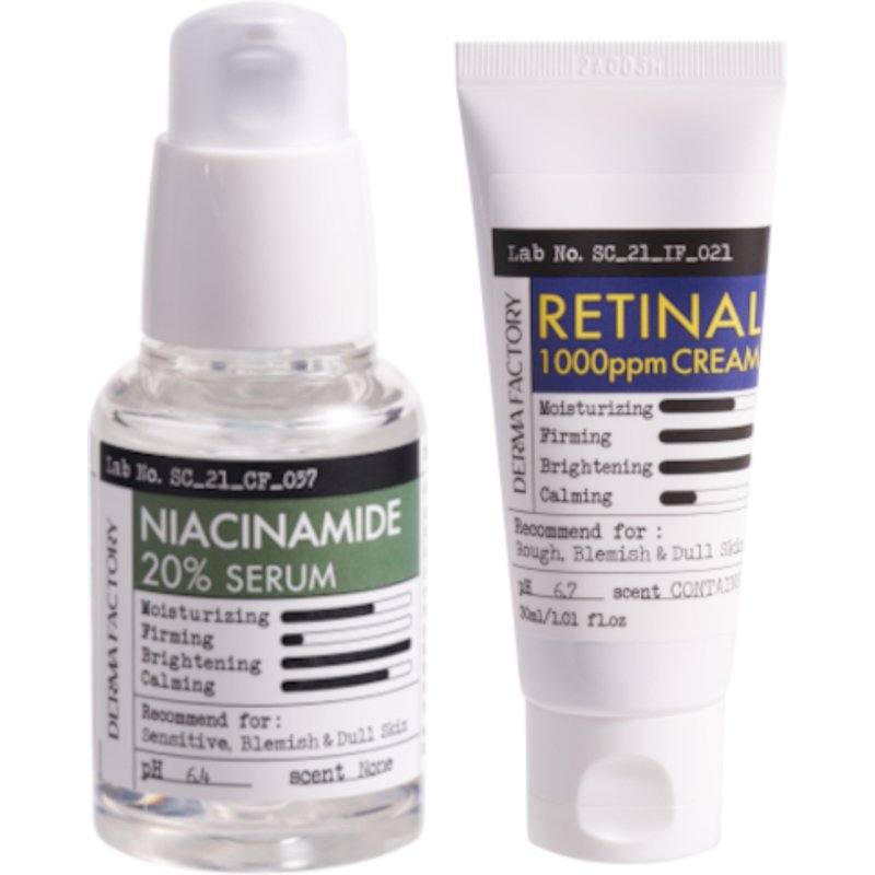 DERMA FACTORY - Niacinamide 20% Serum - 30ml (1ea) & Retinal 1000ppm Cream - 30ml (1ea) Set