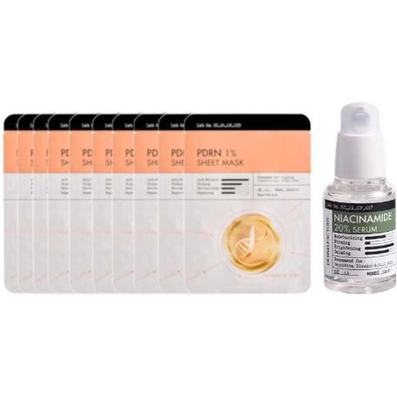 DERMA FACTORY - Niacinamide 20% Serum - 30ml (1ea) & PDRN 1% Sheet Mask - 10pcs Set