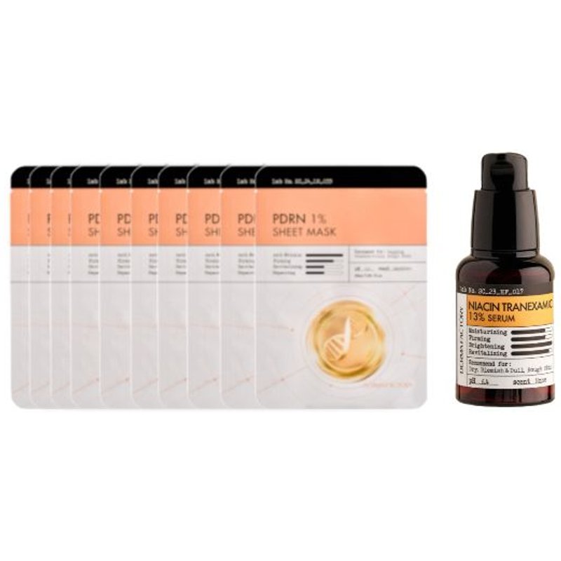 DERMA FACTORY - Niacin Tranexamic 13% Serum - 30ml (1ea) & PDRN 1% Sheet Mask - 10pcs Set
