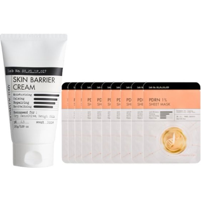 DERMA FACTORY - Skin Barrier Cream - 150g (1ea) & PDRN 1% Sheet Mask - 10pcs Set
