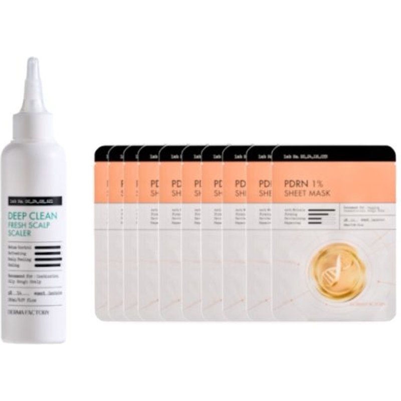 DERMA FACTORY - Deep Clean Fresh Scalp Scalper - 150ml (1ea) & PDRN 1% Sheet Mask - 10pcs Set