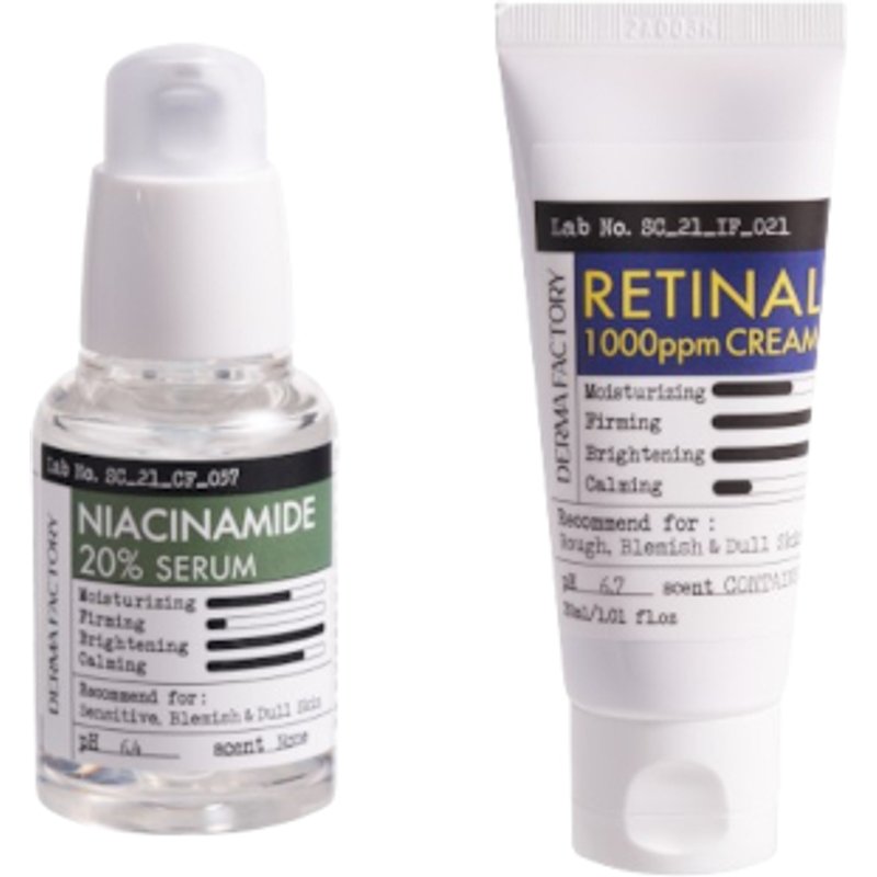 DERMA FACTORY - Retinal 1000ppm Cream - 30ml (1ea) & Niacinamide 20% Serum - 30ml (1ea) Set
