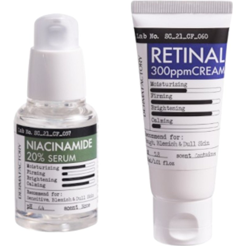 DERMA FACTORY - Retinal 300ppm Cream - 30ml (1ea) & Niacinamide 20% Serum - 30ml (1ea) Set