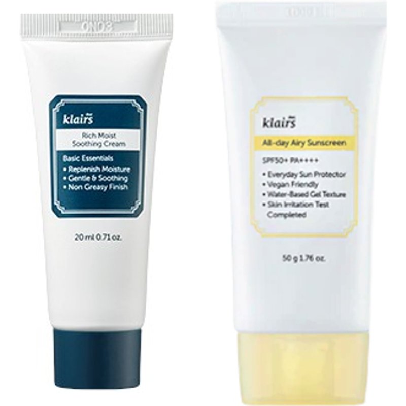 Dear; Klairs Rich Moist Soothing Cream - 20ml + All-day Airy Sunscreen SPF50+ PA++++ - 50g (1ea) Set