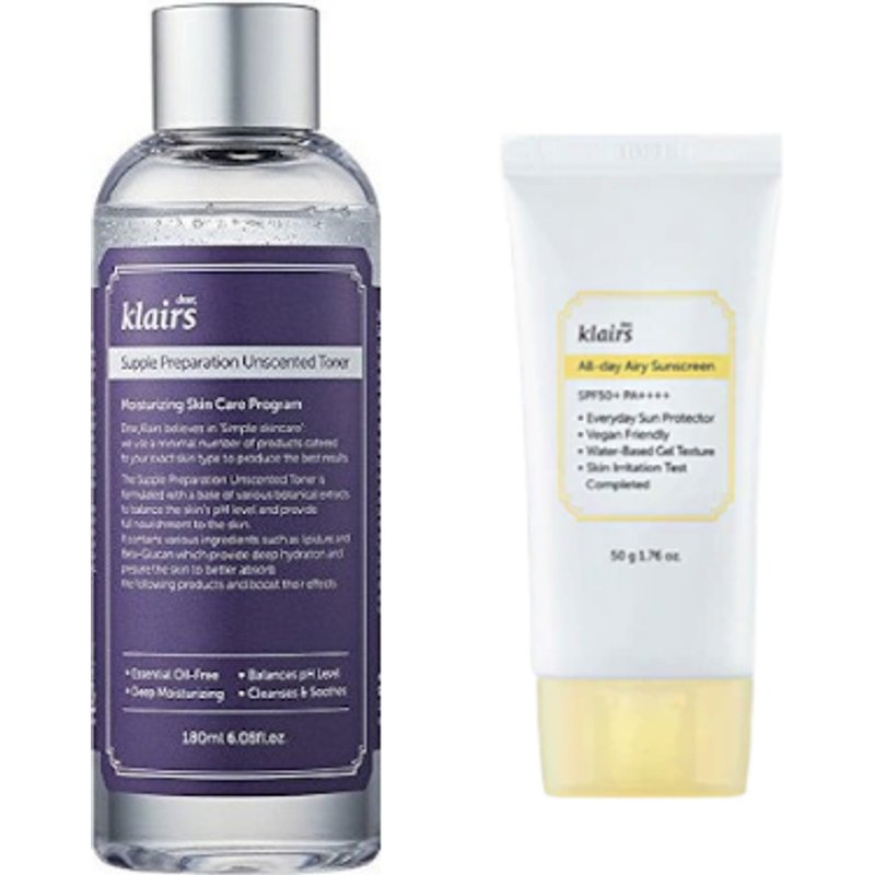 Dear; Klairs Supple Preparation Unscented Toner - 180ml + All-day Airy Sunscreen SPF50+ PA++++ - 50g (1ea) Set