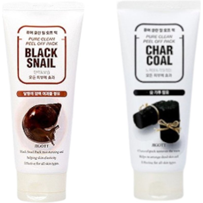 Jigott - Pure Clean Peel Off Pack No.Black Snail - 180ml (1ea) + Pure Clean Peel Off Pack No.Charcoal - 180ml (1ea) Set