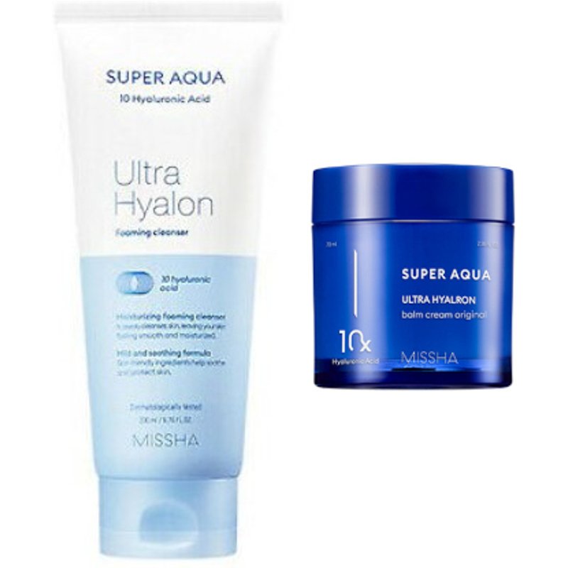MISSHA - Super Aqua Ultra Hyalon Foaming Cleanser - 200ml (1ea) + Hyalron Balm Cream - 70ml (1ea) Set