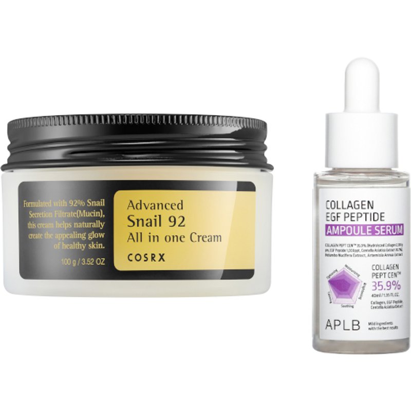COSRX - Advanced Snail 92 All In One Cream - 100g + APLB - Collagen EGF Peptide Ampoule Serum - 40ml Set