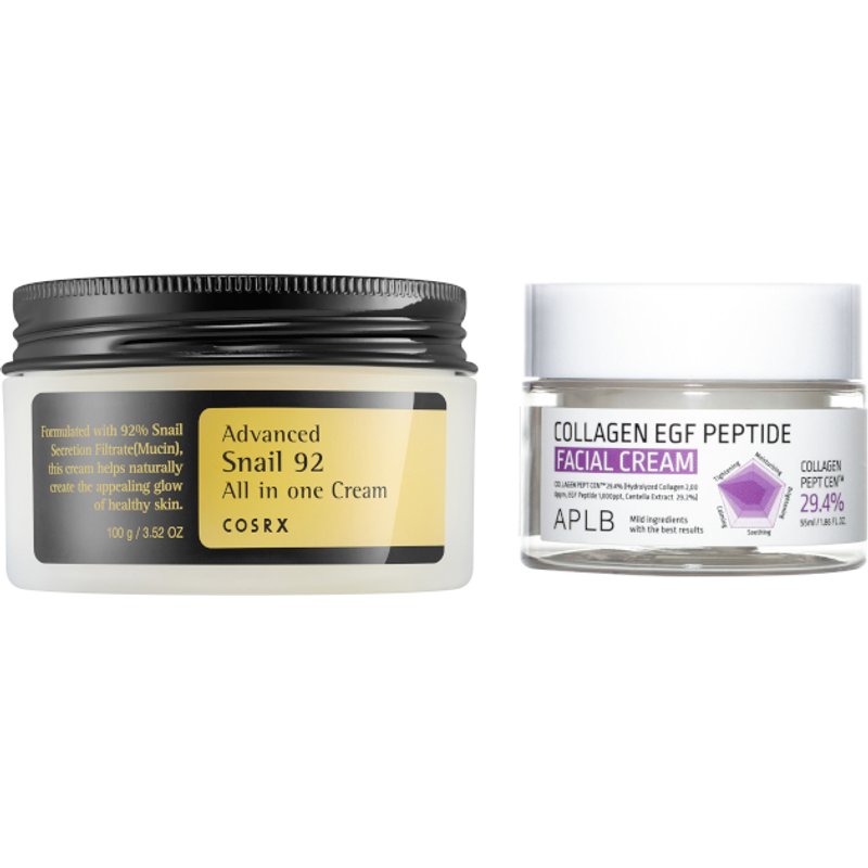 COSRX - Advanced Snail 92 All In One Cream - 100g + APLB - Collagen EGF Peptide Facial Cream - 55ml Set