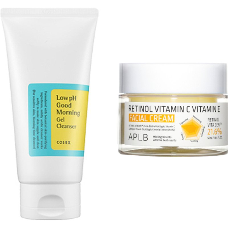 COSRX - Low pH Good Morning Gel Cleanser - 150ml + APLB - Retinol Vitamin C Vitamin E Facial Cream - 55ml Set