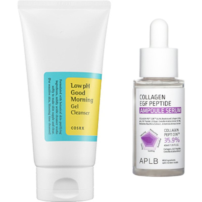 COSRX - Low pH Good Morning Gel Cleanser - 150ml + APLB - Collagen EGF Peptide Ampoule Serum - 40ml Set