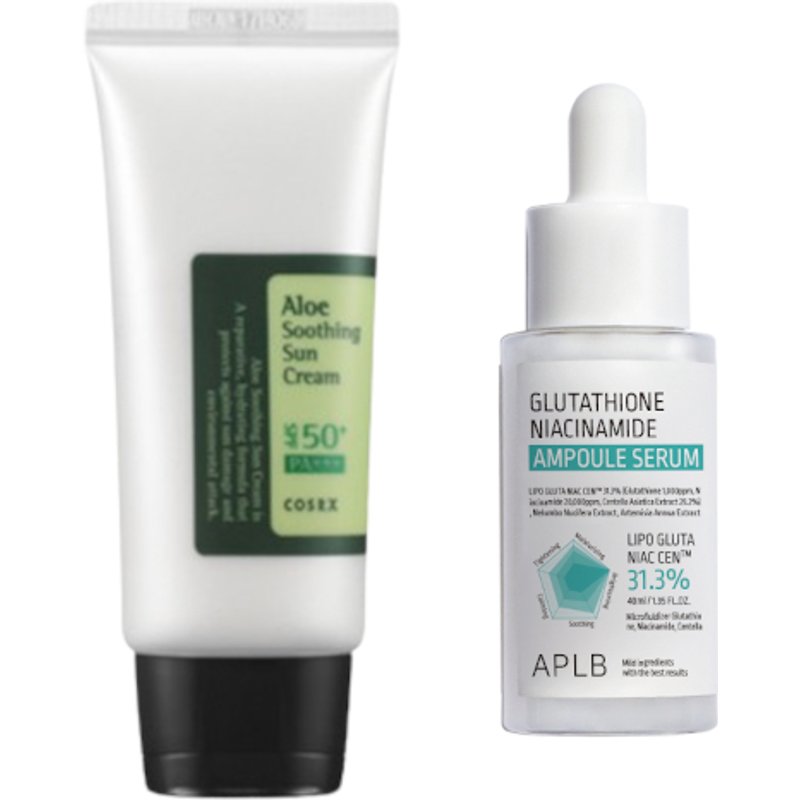 COSRX - Aloe Soothing Sun Cream SPF50+ PA+++ - 50ml + APLB - Glutathione Niacinamide Ampoule Serum - 40ml Set