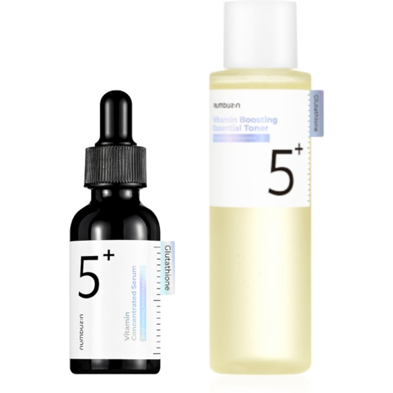 numbuzin - No.5+ Glutathione Vitamin Concentrated Serum - 30ml (1ea) X Vitamin Boosting Essence Toner - 200ml (1ea) Set