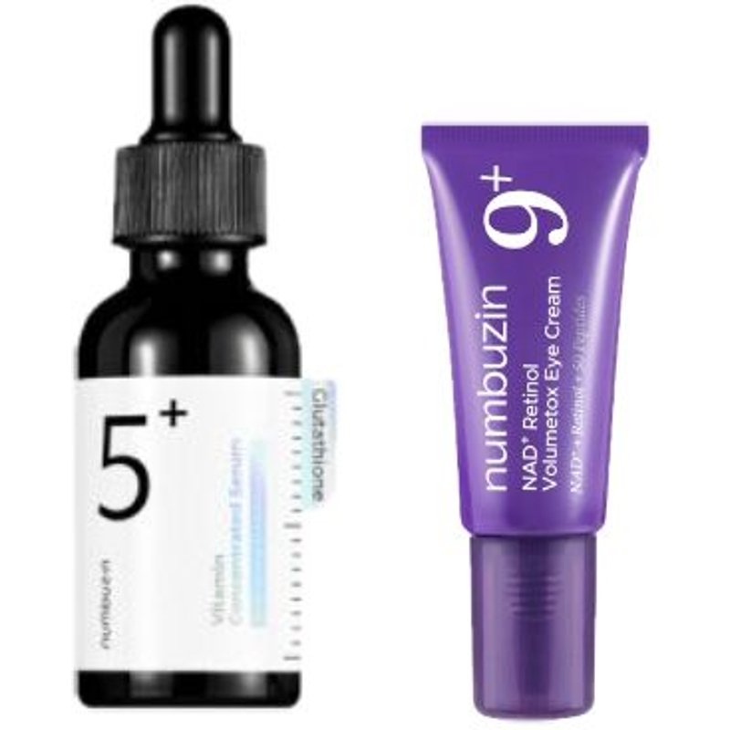 numbuzin - No.5+ Glutathione Vitamin Concentrated Serum - 30ml (1ea) & No.9 NAD+ Retinol Volumetox Eye Cream - 5ml (1ea) Set