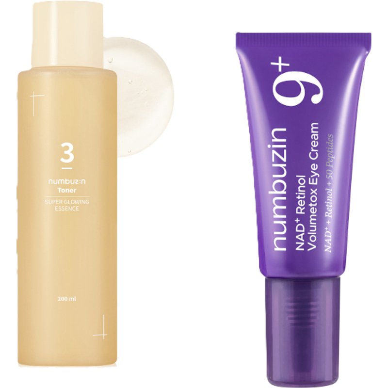numbuzin - No.3 Super Glowing Essence Toner - 200ml (1ea) & No.9 NAD+ Retinol Volumetox Eye Cream - 5ml (1ea) Set