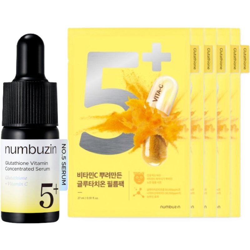 numbuzin - No.5+ Glutathione Vitamin Concentrated Serum - 10ml (1ea) & Mask 5pcs Set