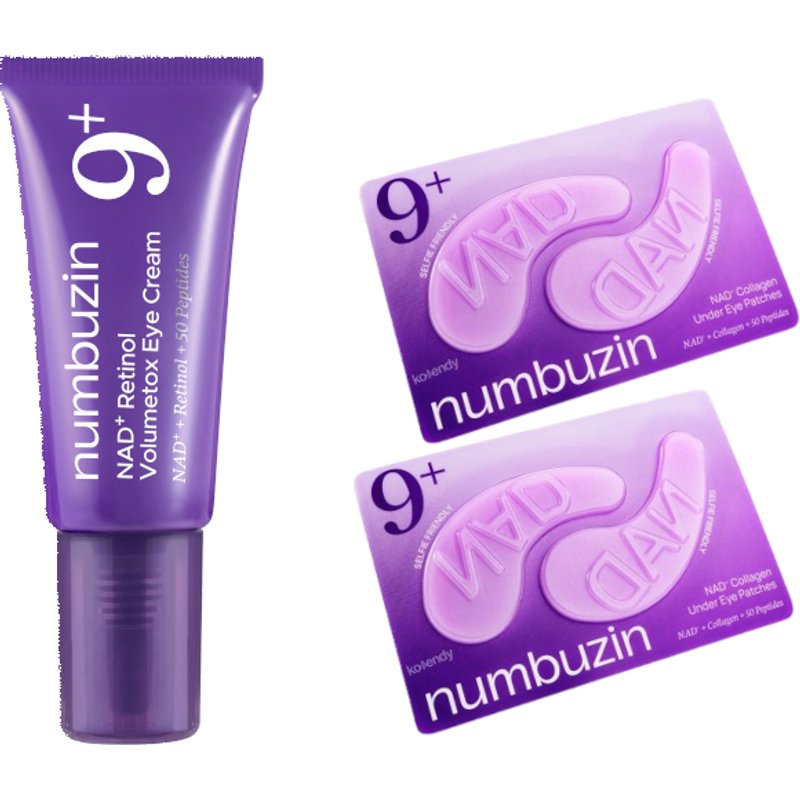 numbuzin - No.9 NAD+ Retinol Volumetox Eye Cream - 5ml & NAD+ Collagen Under Eye Patches - 2ea Set