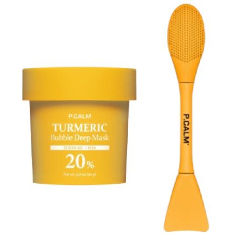 P.CALM - Turmeric Bubble Deep Mask - 90g (1ea) + Yellow Dual Pore Cleansing Brush (1ea) Set