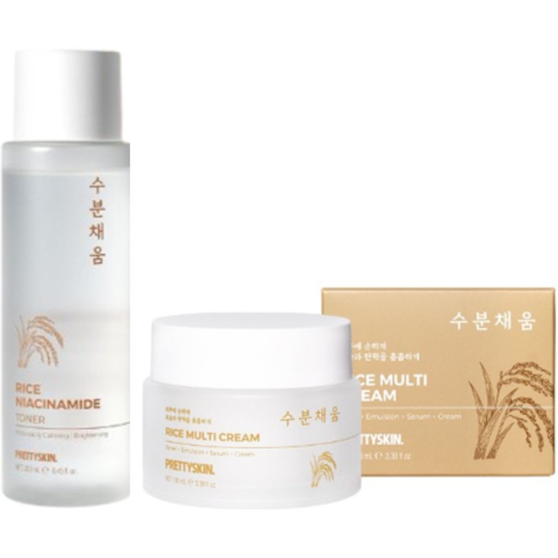 PRETTYSKIN - Rice Multi Cream - 100ml (1ea) + Rice Niacinamide Toner - 250ml (1ea) Set
