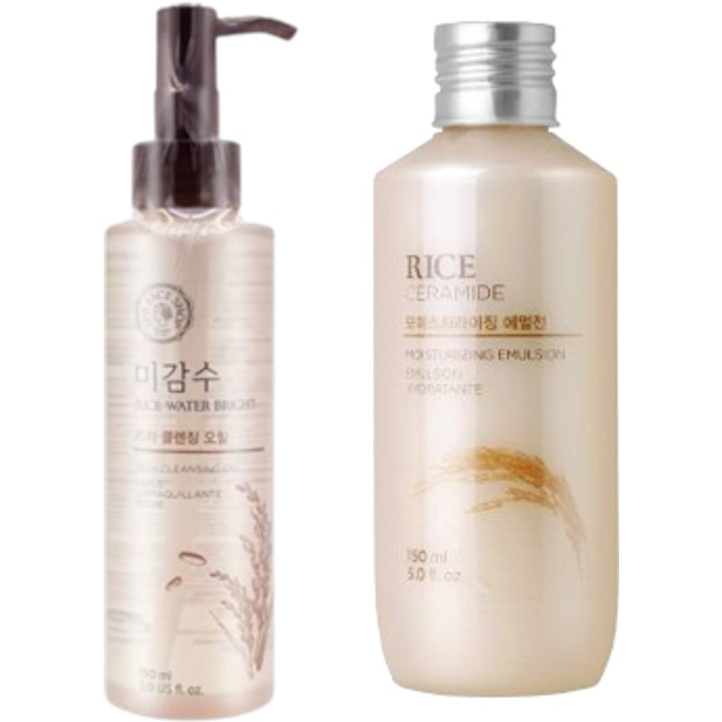 THE FACE SHOP - Rice & Ceramide Moisturizing Emulsion - 150ml (1ea) + Rice Water Bright Rich Cleansing Oil - 150ml (1ea) Set
