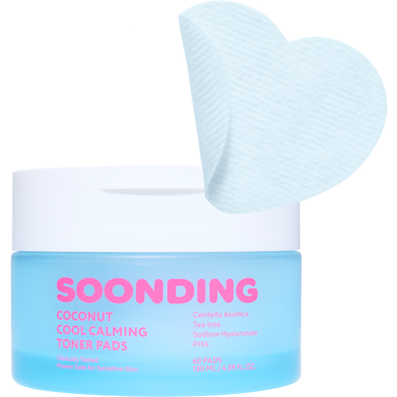 SOONDING - Kokosnuss-KĂĽhl- und Beruhigungs-Tonerpads - 130ml / 60 Pads
