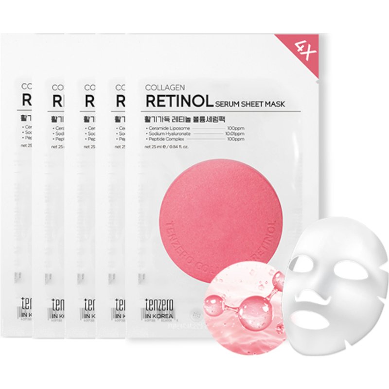 tenzero - Masque en feuille au sérum collagène et rétinol 4X - 5pièces