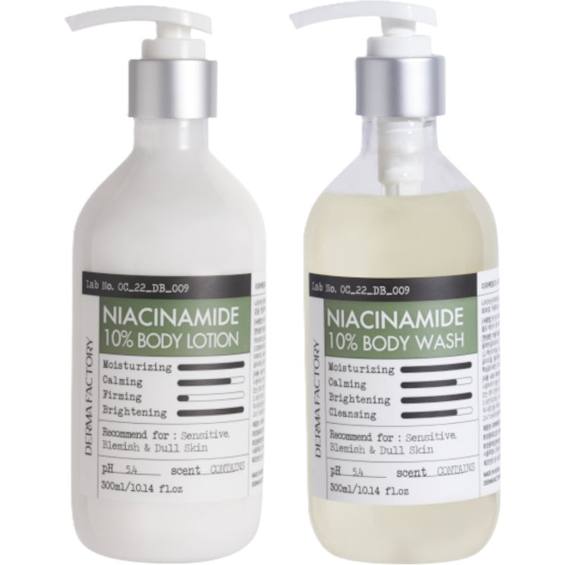 DERMA FACTORY - Niacinamide 10% Body Lotion - 300ml (1ea) & Body Wash - 300ml (1ea) Set
