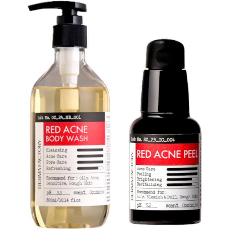 DERMA FACTORY - Red Acne Body Wash - 300ml (1ea) & Peel - 30ml (1ea) Set