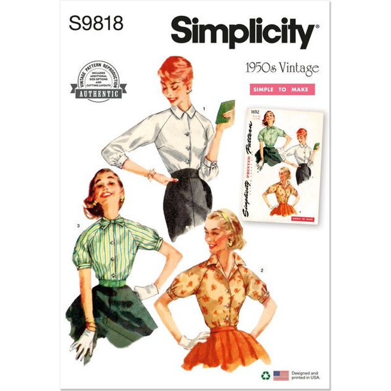 Patron Simplicity 9818.R5 (42-50) - Blouses vintage des années 1950