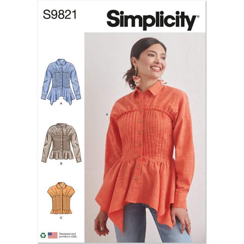 Patron Simplicity 9821.H5 (34-42) - Blouse pour femmes avec variations de col, manches et ourlet