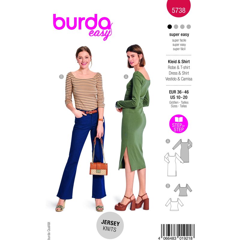 Patron Burda 5738 - Robe et t-shirt à large encolure