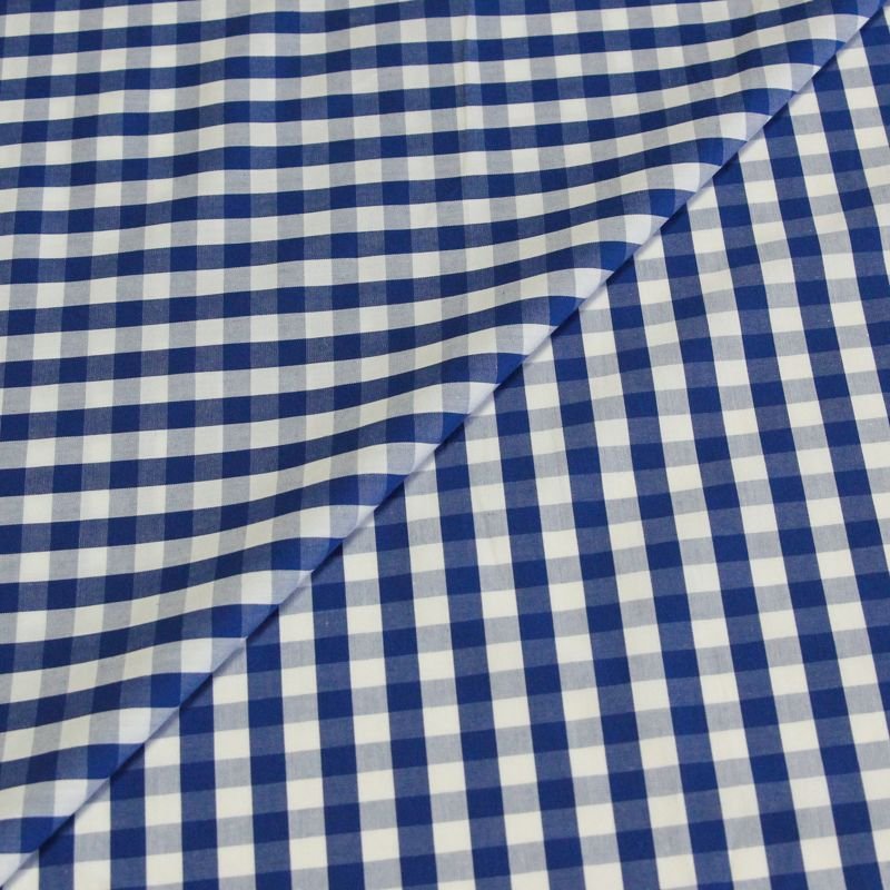 Popeline 100% coton peigné - Vichy bleu & blanc