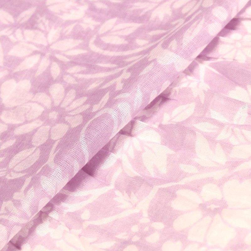 Étole 100% coton - Arabesque floral blanc fond rose